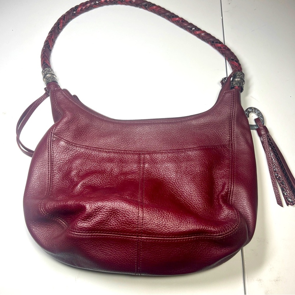 Brighton Barbados Raspberry Ziptop Hobo Pebbled Leather Handbag Purse